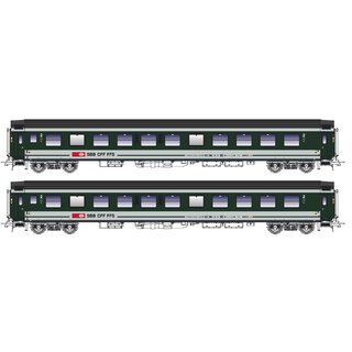 LS Models 47278 - Spur H0 Bpm + Bpm, grün/grau, graues Dach, Modernisierte Türen, Notausstiegsfenster, gelber Punkt, Fussballzüge / Ep. VI / SBB / HO / DC / 2 Stk.