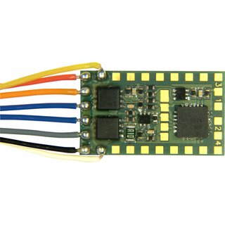 Zimo MX820Y - wie MX820V, zusätzlich 16 Ausgänge (Open-collector 100 mA) auf Löt-Pads für Lämpchen (LEDs), z.B. acht 2-begriffige Signale oder vier mit 4 Lichtern.