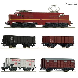 ROCO 61459 - Spur H0 5er-Set Elektrolok 1224 mit Güterzug NS Ep.III Sound
