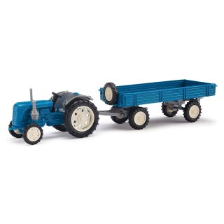 Busch 210007100 - 1:87 Traktor Famulus m.Anhäng.blau