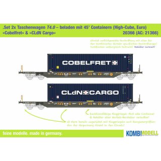 Kombimodell 20366.01 - Spur H0 Taschenwagen T4.0 Hupac 2er-Set mit je 1x 45 Container "Cobelfret" & "CLdN Cargo" - NEU!