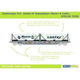 Kombimodell 22338.01 - Spur H0 Taschenwagen T4.0 Hupac mit 2x 30 Tank-Container "Meurer /Lanfer Logistik" - Behälter lackiert (matt!) - NEU! 