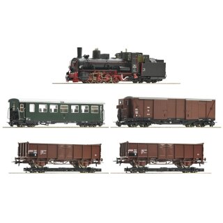 ROCO 31032 -- Spur H0e ÖBB Gmünder Rollwagen-Güterzug: Dampflok 399.06 mit Sound mit Rollwagenzug Ep.IV  7er-Set Lok mit Sound