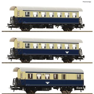 ROCO 74094 -- Spur H0 ÖBB Spantenwagen blau/beige Halbfenster Triebwagenbeiwagen Ep.IV 3er-Set