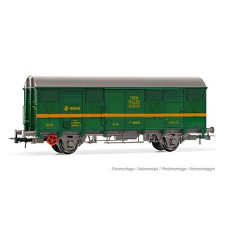 Electrotren HE6018 - Spur H0 RENFE,2achs. ged. Güterwg.J2, grün/gelb, tr.ta.Oviedo,Ep.IV