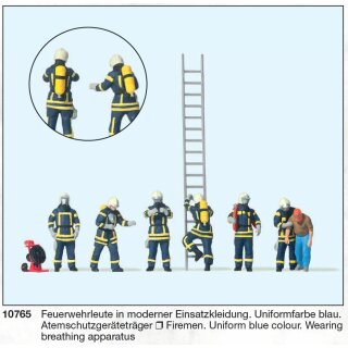 Preiser 10765 - Figurensatz Exklusivserie 1:87 "Feuerwehrleute in moderner Einsatzkleidung. Uniformfarbe blau. Atemschutzgeräteträger"
