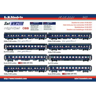 LSModels MW2116 - Spur H0 ÖBB/SBB Personenzug "Nightjet NJ424" "Innsbruck/Wien - Bruxelles" "Love your planet" Ep.VI  8er-Set