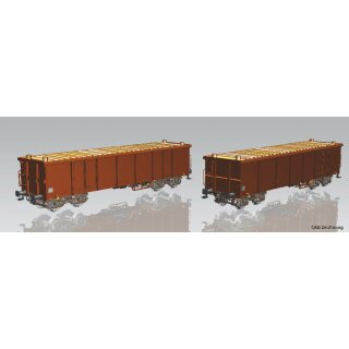 Piko 58235 - Spur H0 2er Set Offene Güterwagen Eaos DB AG VI mit Holzladung   *VKL2*