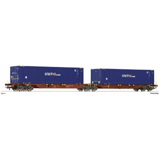 ROCO 76634 - Spur H0 GYSEV CARGO Containertragwagen sechsachsig "UNIT45.com" braun/blau Ep.VI   *2023*