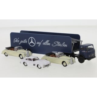 Brekina 48048 - 1:87 Mercedes LPS 338 Autotransport-SZ mit 3 Ricko-Modelle 1960, Mercedes-Benz,