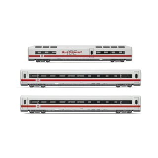 Lima HL4674 - Spur H0 DB, 3-tlg. Set Erganzungsset ICE 1 Baureihe 401 in weiß/roter Lackierung, bestehend aus 1 x Speisewagen und 2 x 2.-Klasse-Wagen, Ep. IV-V