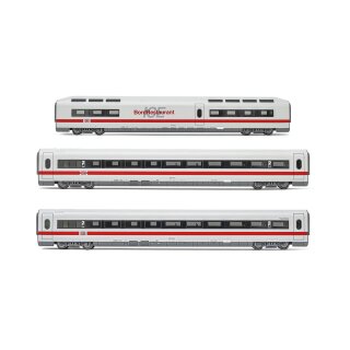 Lima HL4675 - Spur H0 DB AG, 3-tlg. Set Erganzungsset ICE 1 Baureihe 401 in weiß/roter Lackierung, bestehend aus 1 x Speisewagen und 2 x 2.-Klasse-Wagen, Tz 157 „Landshut”, Ep. VI