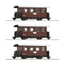 ROCO 34103 - Spur H0e ÖBB Tonnendachwagen zweiachsig braun Webasto und Ehz "Wieselburg E - St. Pölten" Mariazallerbahn Krumpe Ep.IV  3er-Set   *F23*