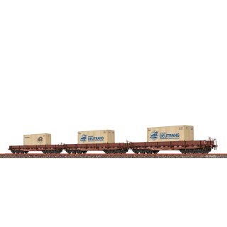 Brawa 50876 - Spur H0 Set (3er) Güterwagen Samm DR, Epoche IV, DC (Ladegut Holzkiste 2x Deutrans, 1x Stückgut)