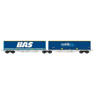 ACME 40382 - Spur H0 Gelenk-Containerwagen Bauart Sggmrss 90 der AAE mit BAS und Norfolkline Containern, Epoche V/VI   *Symbolpreis*