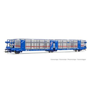 Electrotren HE6077 - Spur H0 TRANSFESA/Hispanauto, 3-achs. Autotransportwagen Laeks „Mega Car Carrier“, silber-blaue Farbgebung, Ep. VI