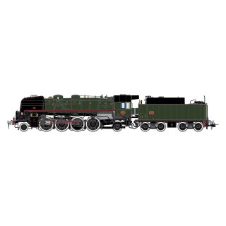 Jouef HJ2433 - Spur H0 Schlepptenderdampflokomotive 141 R 1244, Tender mit großem Ölbunker, in grün-schwarzer Farbgebung mit weißen Radreifen, Ep. V