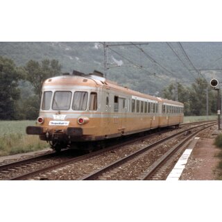 Jouef HJ2463 - Spur H0 SNCF, Dieseltriebwagen RGP I mit Beiwagen in grau-oranger Farbgebung „Alpazur“, Ep. IV