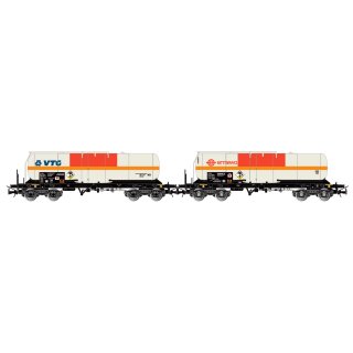 Jouef HJ6250 - Spur H0 2-tlg. Set Kesselwagen für den Transport von Chlor, VTG + Ermewa, beige-orange-rote Farbgebung, Ep. VI