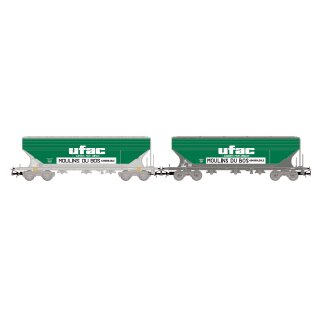 Jouef HJ6281 - Spur H0 SNCF, zweiteiliges Set vierachsiger Getreidesilowagen mit geraden Seitenwänden, „UFAC“, Ep. IV
