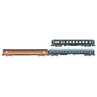Arnold HN4467 - Spur N FS, dreiteiliges Set „Alpen-Express“ Rom – München, 1 x WR + 1 x Eurofima 2. Kl., C1 + 1 x UIC-X 64 2. Kl. in grauer Farbgebung, Ep. IV