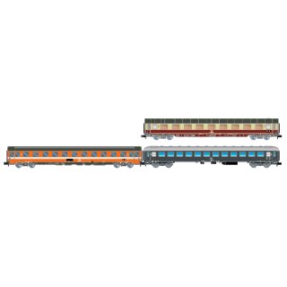 Arnold HN4468 - Spur N DB/FS, 3-tlg. Zugset „Alpen-Express“ Rom – München, enthält 1 x Avmz111 + 1 x Eurofima 2. Kl., C1 + 1 x UIC-X 64 2. Kl., grau, Ep. IV
