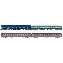 Rivarossi HR4374 - Spur H0 &bdquo;Italien-Holland-Express&ldquo;, 4-tlg. Set Reisezugwagen, bestehend aus 1 x NS WLABm MU, in TEN-Farbgebung, 1 x DB Bcm 243, in blau/beiger Farbgebung, 1 x FS 2.Kl. UIC-X, in rot/grauer Farbgebung und 1 x FS Liegewagen UIC-X 68, in r