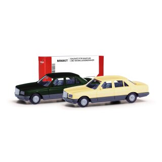 Herpa 013727-003 - 1:87 Herpa MiniKit: 2er-Set Mercedes-Benz S-Klasse (W126), tiefgrün/elfenbein