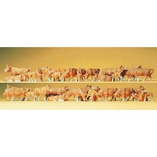 Preiser 14409 - Figurensatz Standardserie 1:87 "Kühe, braun. 30 Figuren"