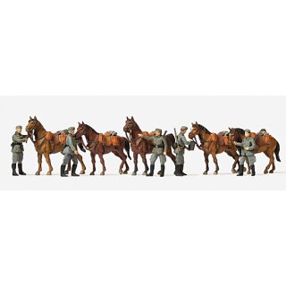 Preiser 16607 - Figurensatz military unbemalter Bausatz 1:87 "Kavalleristen stehend. Pferde"