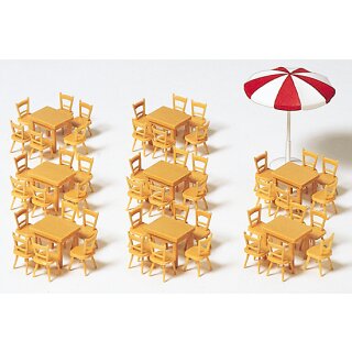 Preiser 17201 - Zubehör Bausatz 1:87 "8 Tische, 48 Stühle, 1 Sonnen"