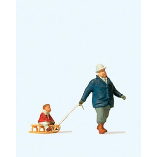 Preiser 28078 - Einzelfigur Exklusivausführung 1:87 "Mann mit Kind auf Schlitten"