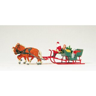 Preiser 30448 - Gespann Fertigmodell 1:87 "Schlitten, Weihnachtsmann, Pa"