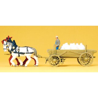 Preiser 30470 - Gespann Fertigmodell 1:87 "Bauernwagen mit Mehlsäcken. F"
